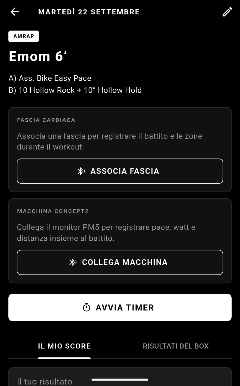 Schermata di associazione fascia cardiaca e macchina Concept2